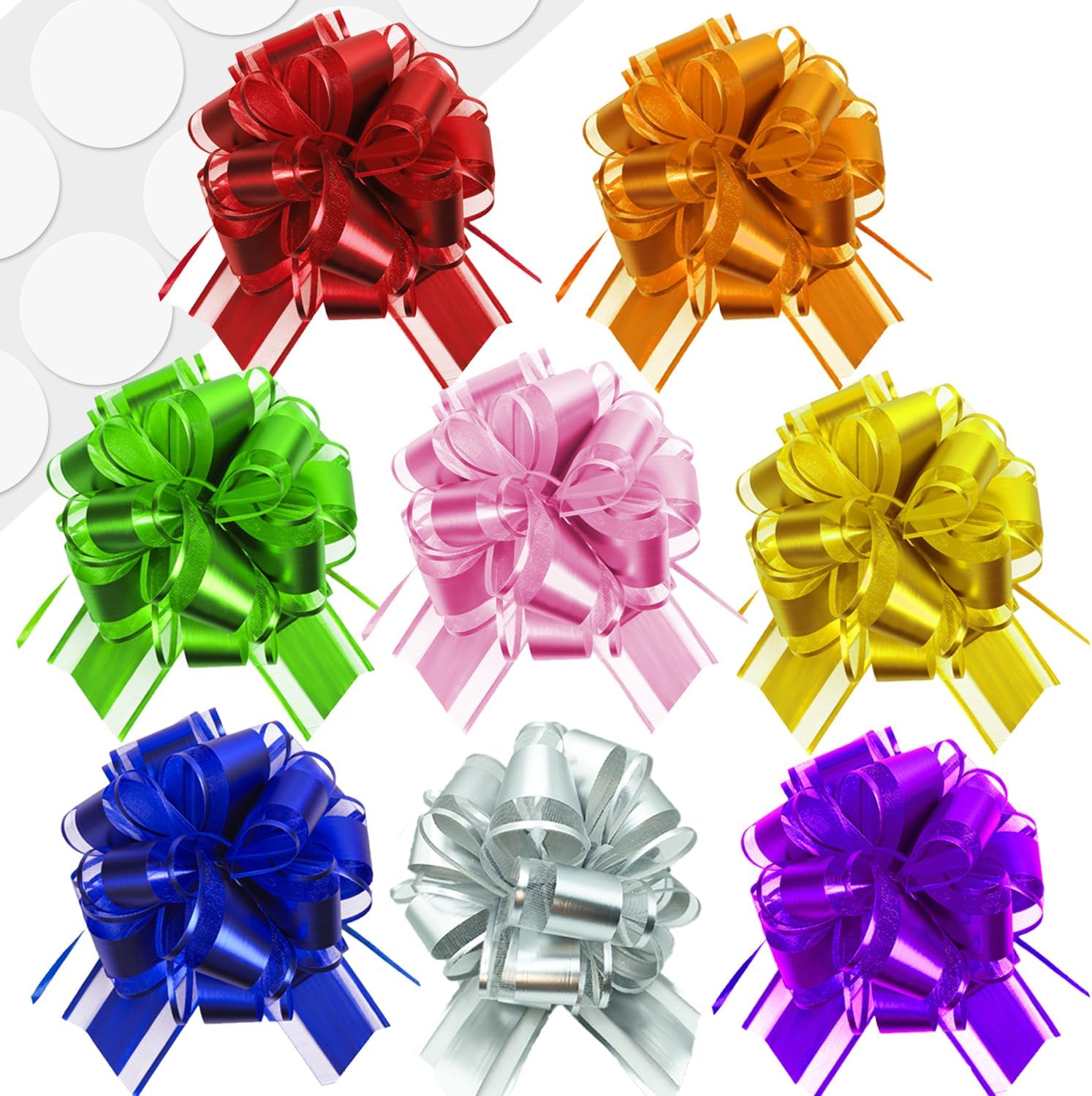 SZXFUWEI pull bows for gift wrapping front view showing a fully assembled vibrant silver flower bow on a present.