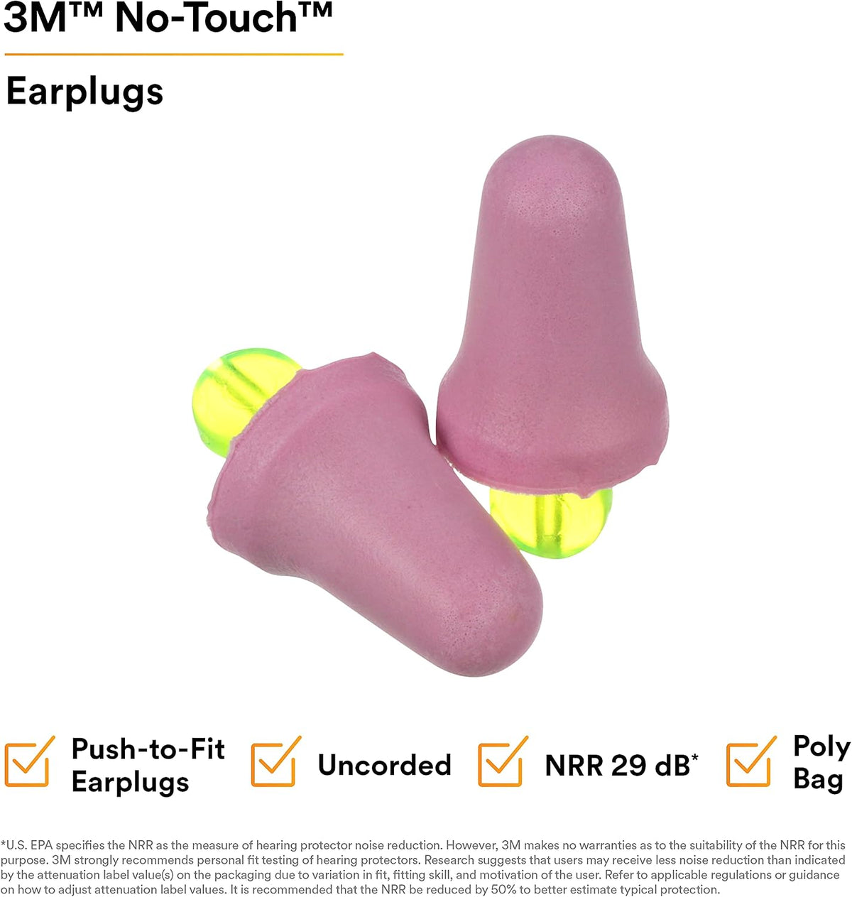 3M uncorded earplugs packaging box displaying 100 pairs quantity