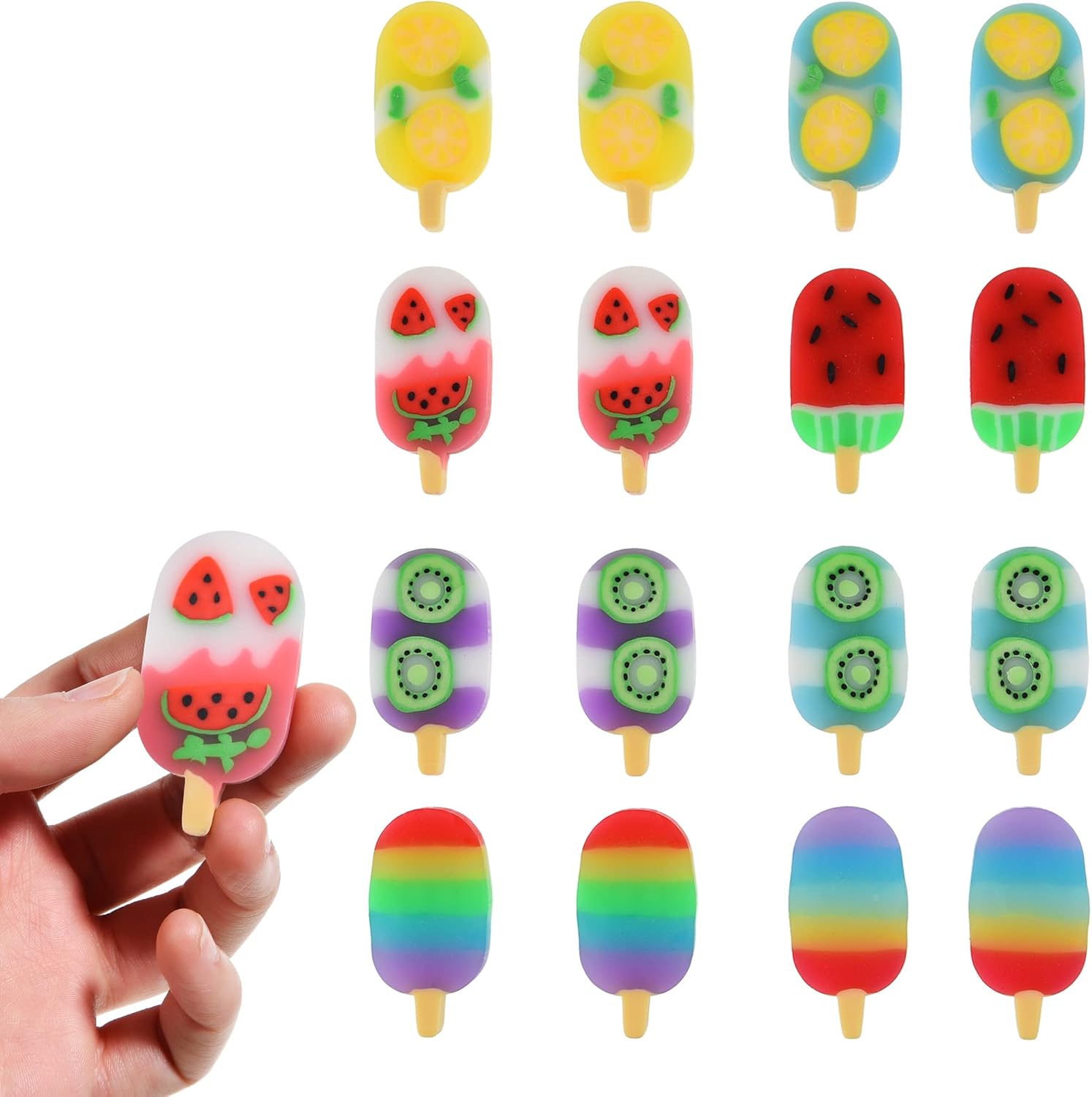 Domg 16 Pieces Ice Cream Erasers front view fruit design