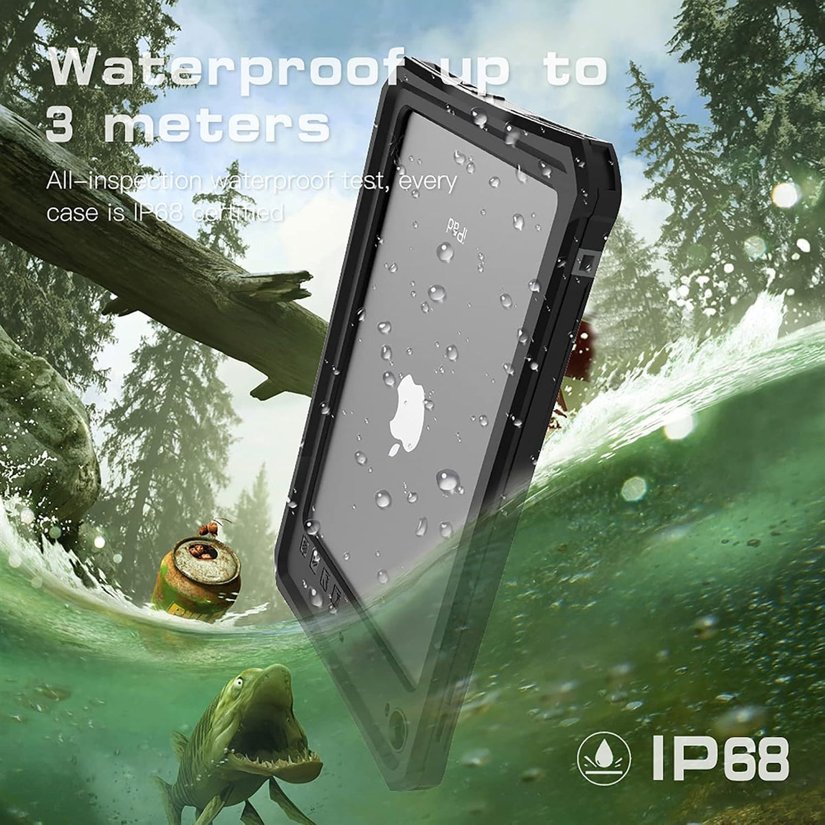 ShellBox waterproof case rear transparent panel showing Apple logo