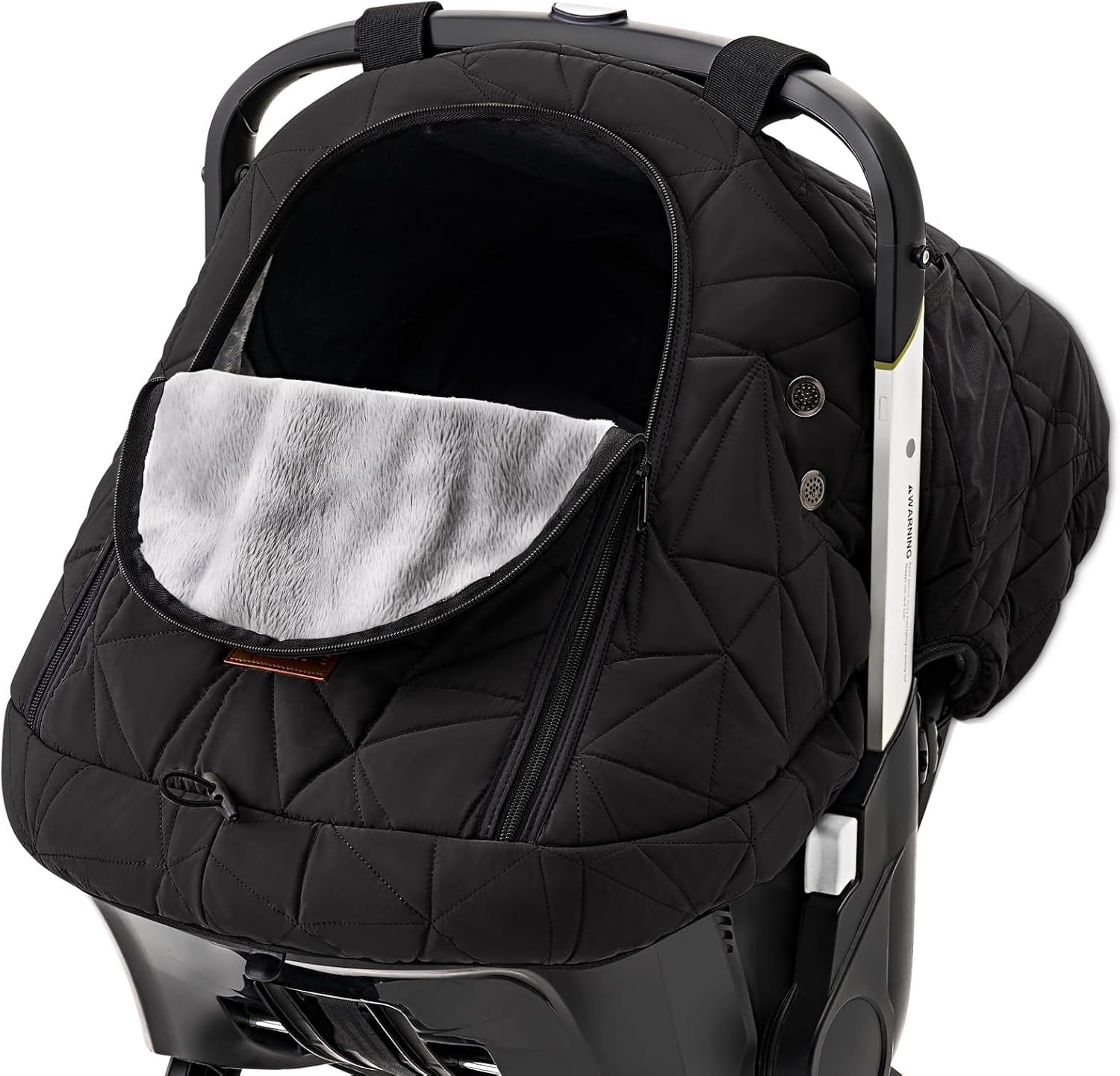 Sprouterie winter baby car seat cover front view black canopy shield