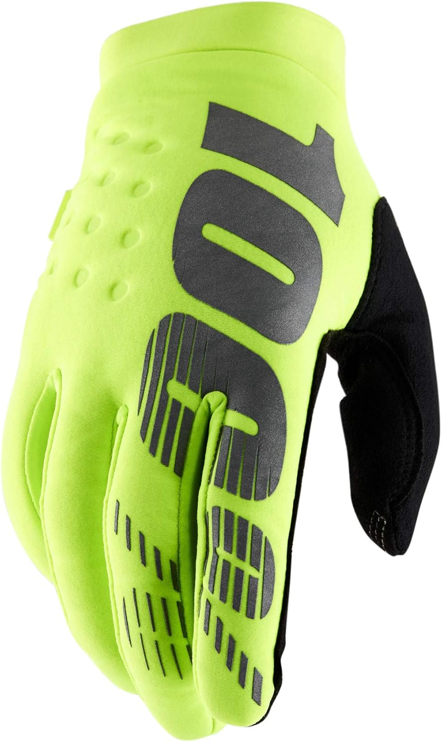 100% Brisker cold weather motocross and mountain bike gloves front view in fluo yellow