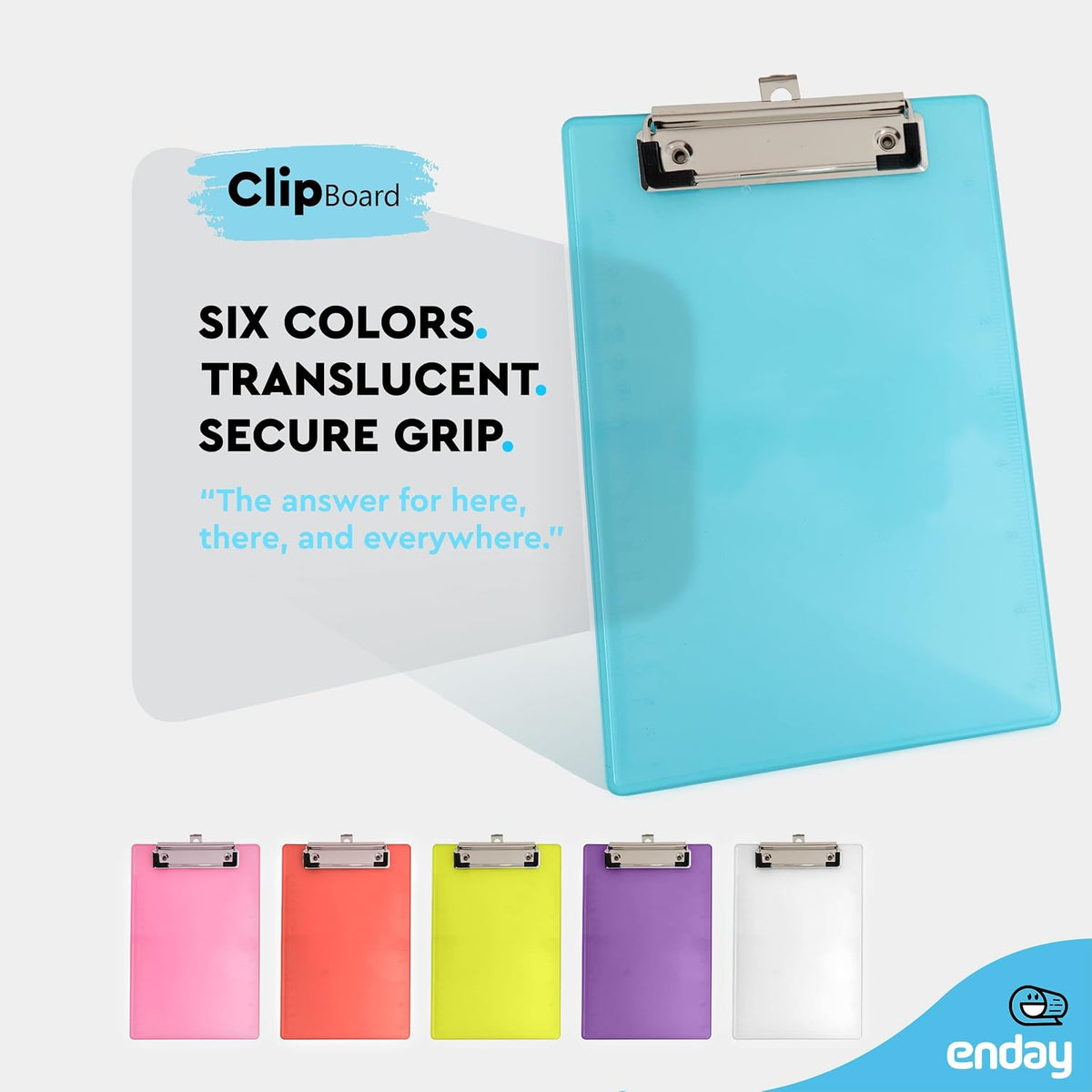 Enday portable plastic clipboard demonstrating sheet holding capacity
