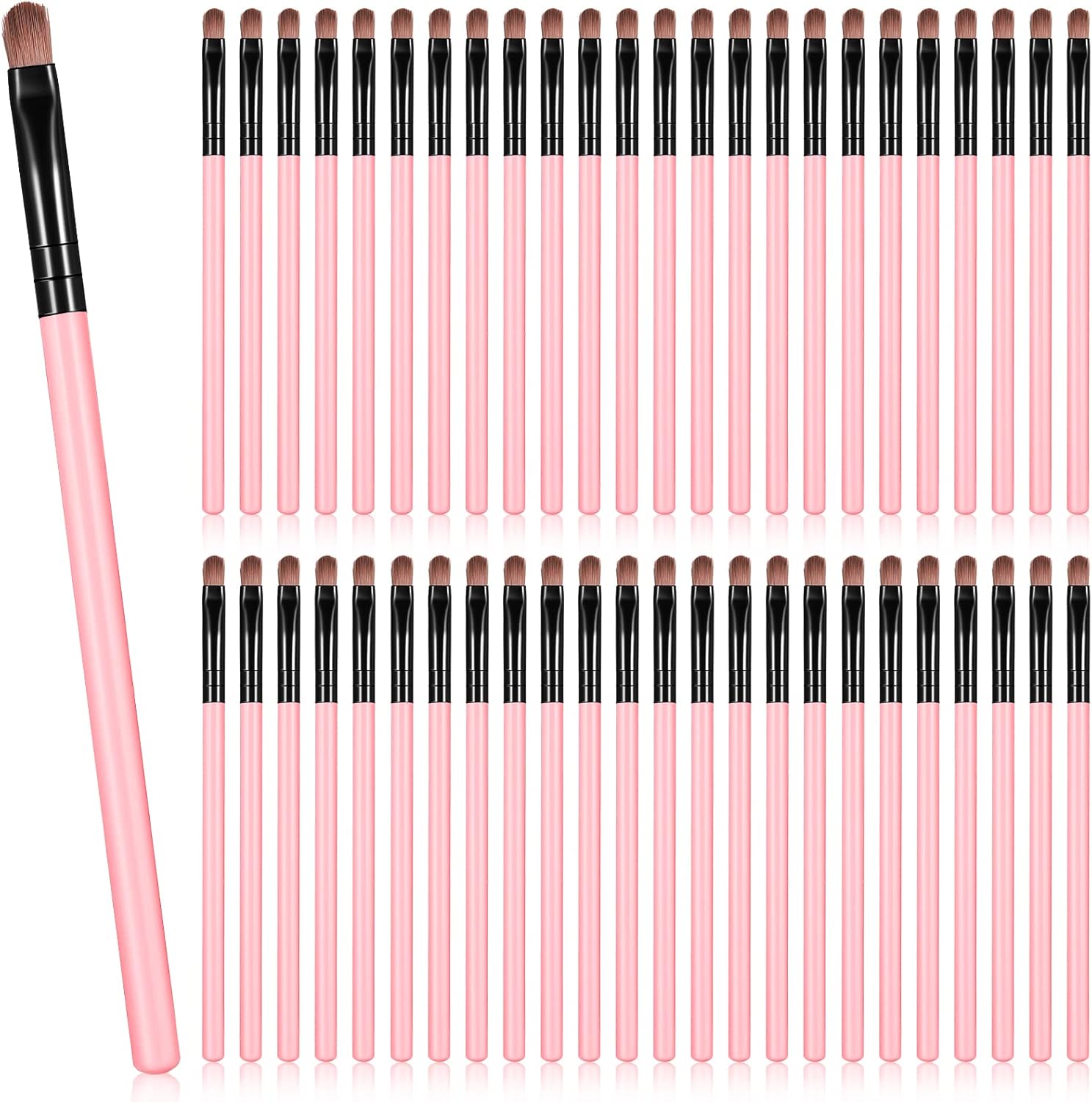 Patelai 48 Pieces Flat Makeup Brushes Pink front view showing synthetic bristles for precise cosmetic blending.