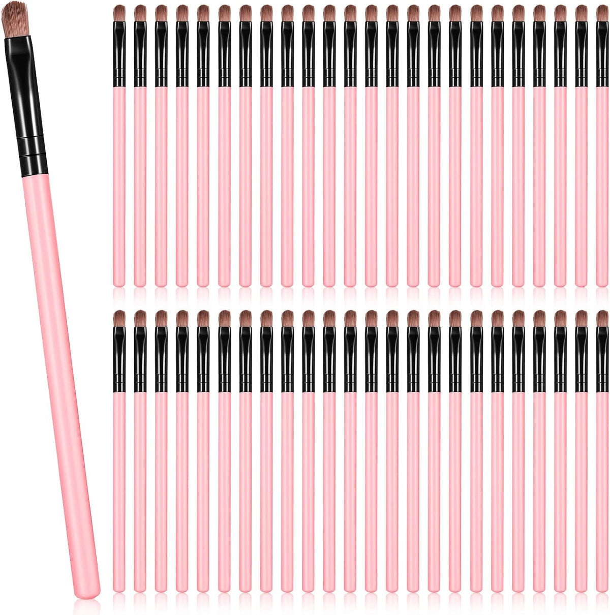 Patelai 48 Pieces Flat Makeup Brushes Pink front view showing synthetic bristles for precise cosmetic blending.