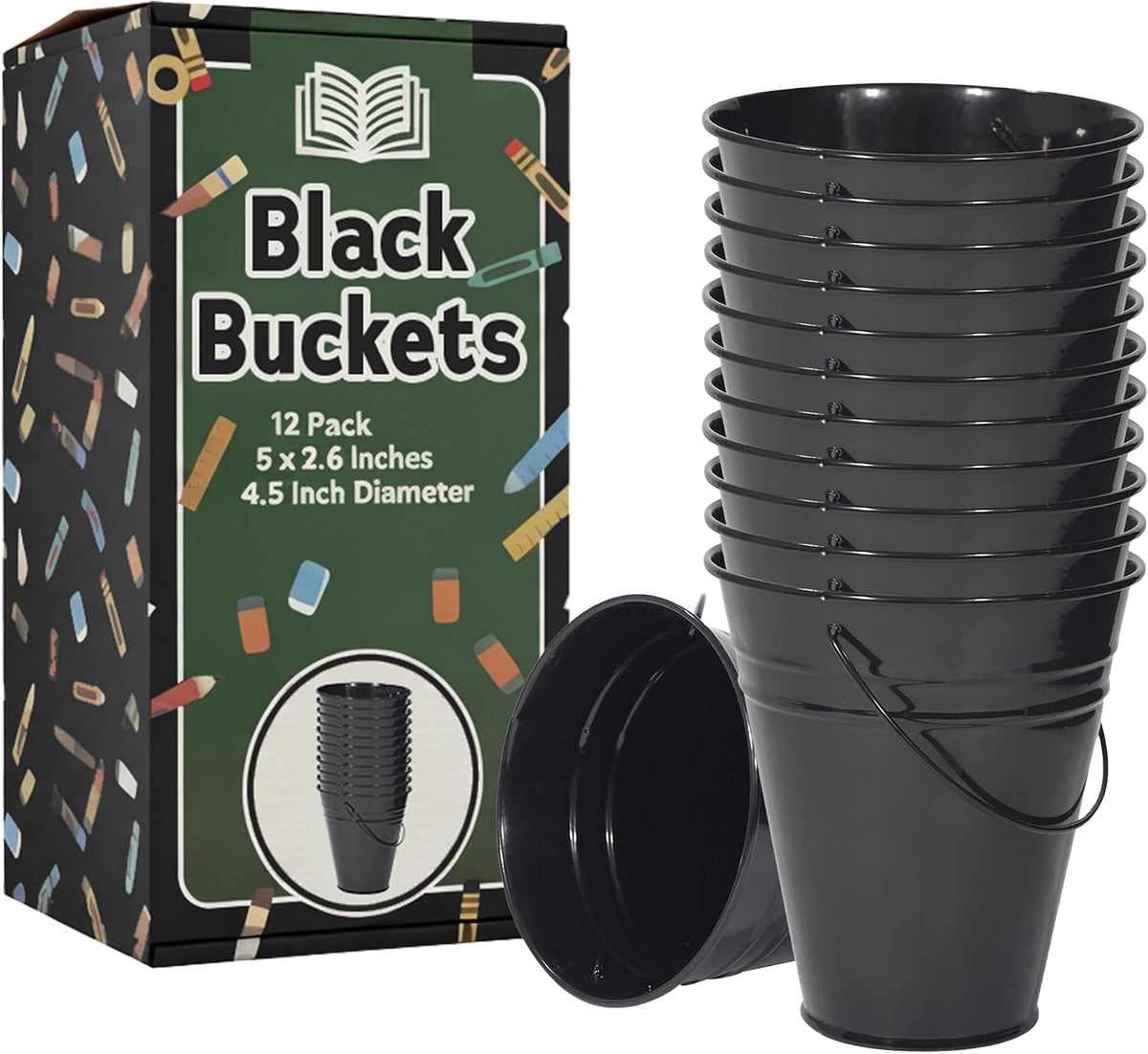 Houseables black metal bucket front view and handle