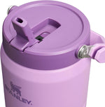 Stanley insulated travel jug in lilac showing the rotating handle and leakproof lid