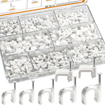 Mankk 630 piece nail in cable clips assortment kit front view showing the transparent storage box with organized slots.