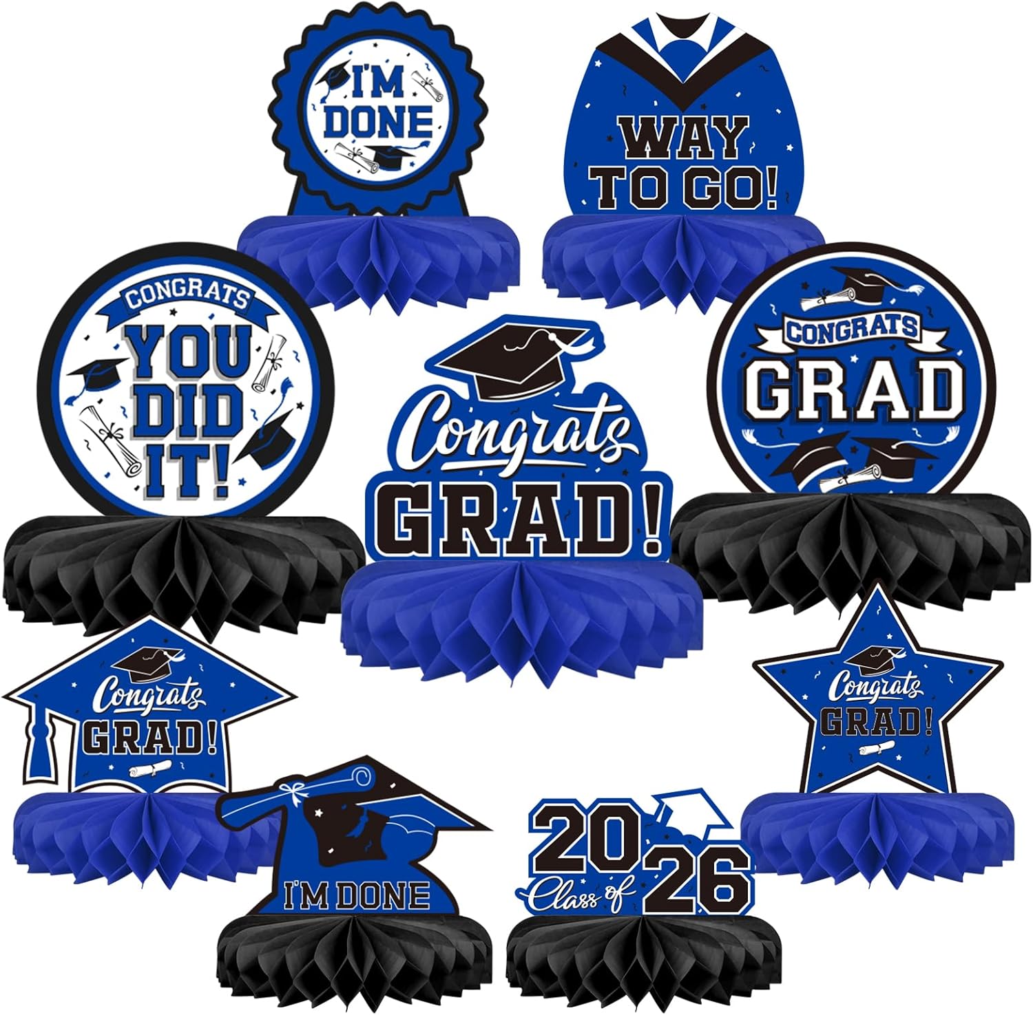Adeyoo Class of 2026 graduation party decorations front view on a party table