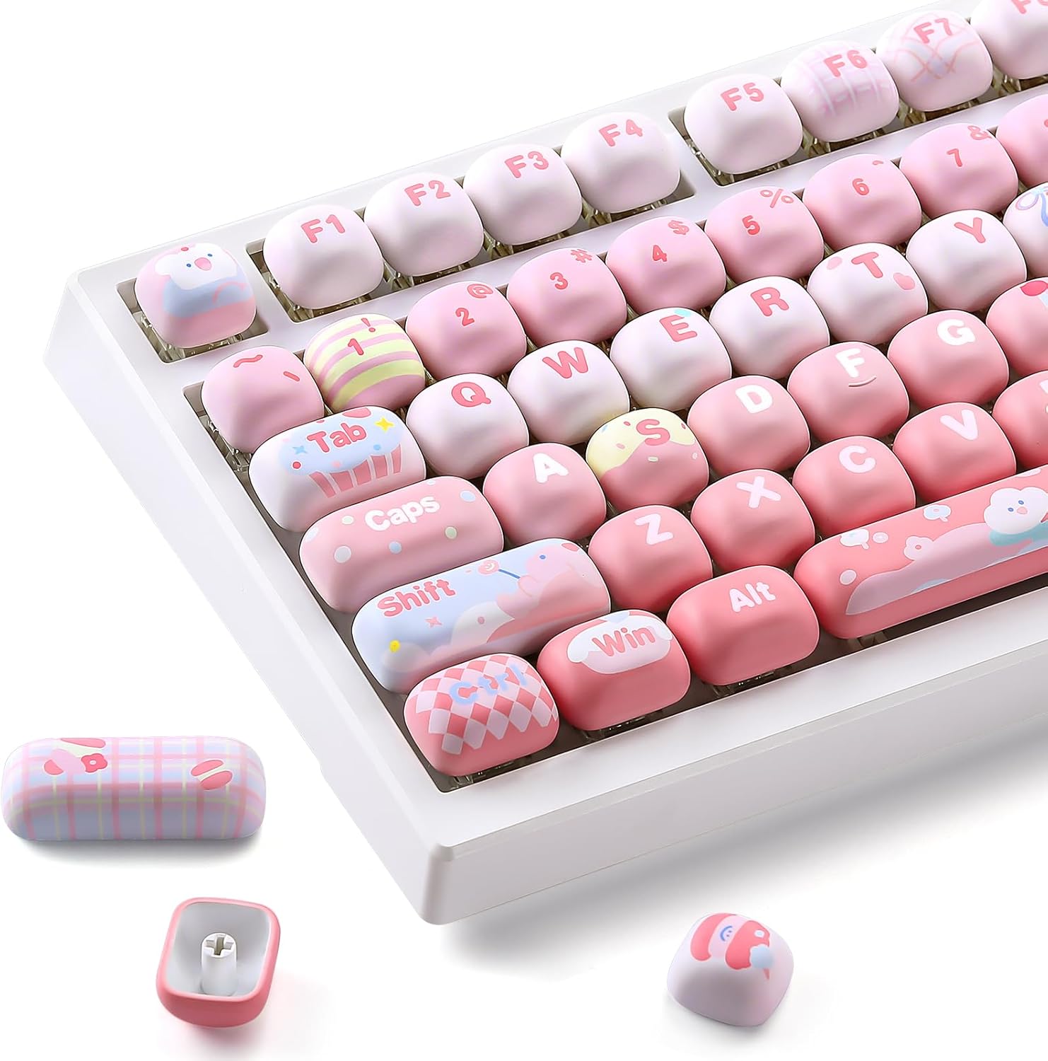 YUNZII Cute Pink Ice Cream Custom Keycaps set showing full layout from the front view.
