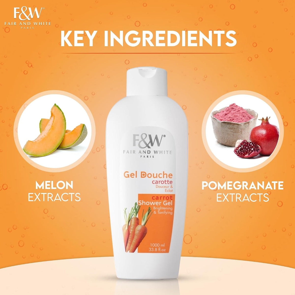 Fair and white carrot shower gel 1000ml packaging details