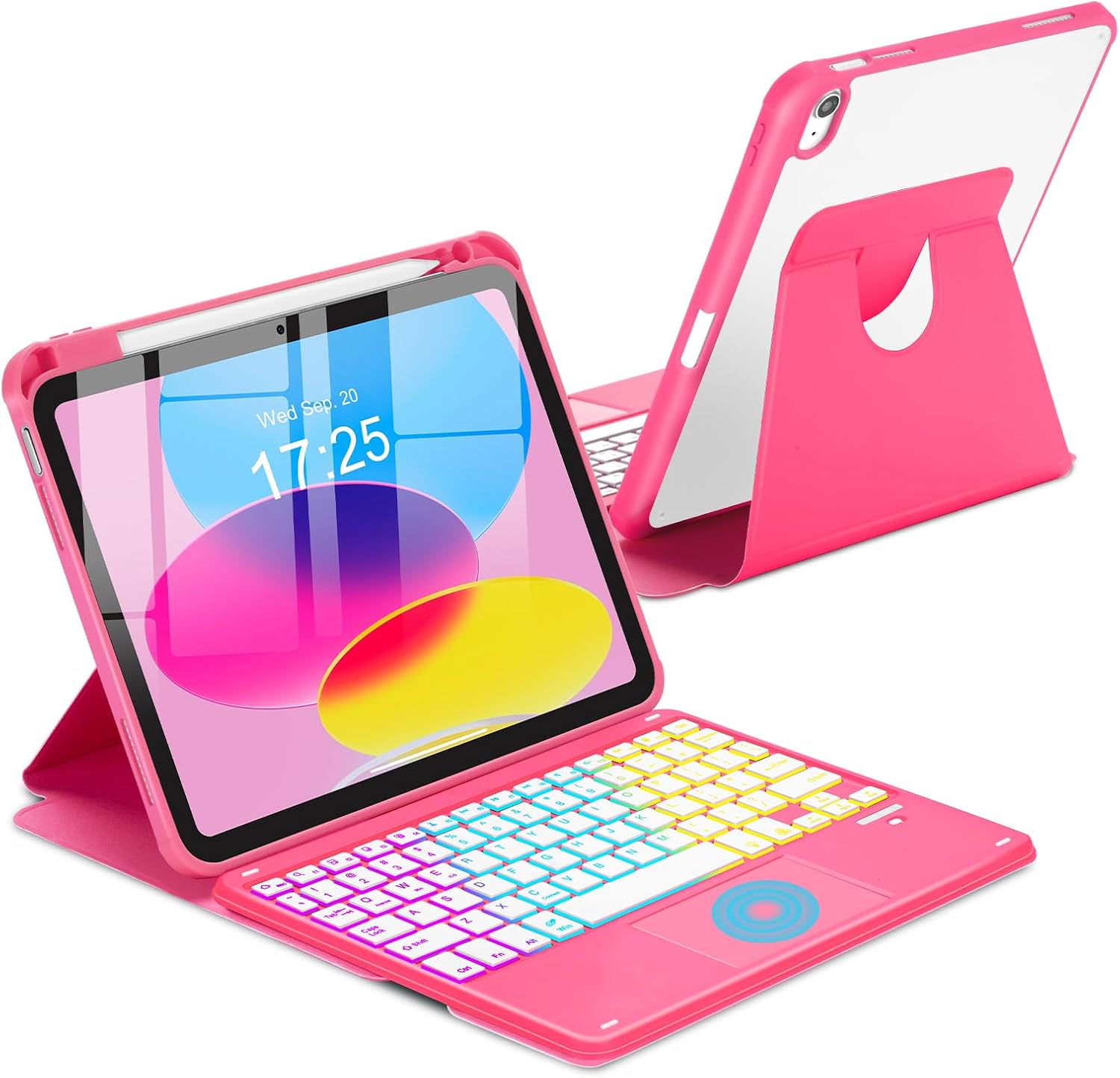 MePadKey touchpad keyboard case for iPad front view in watermelon red color.