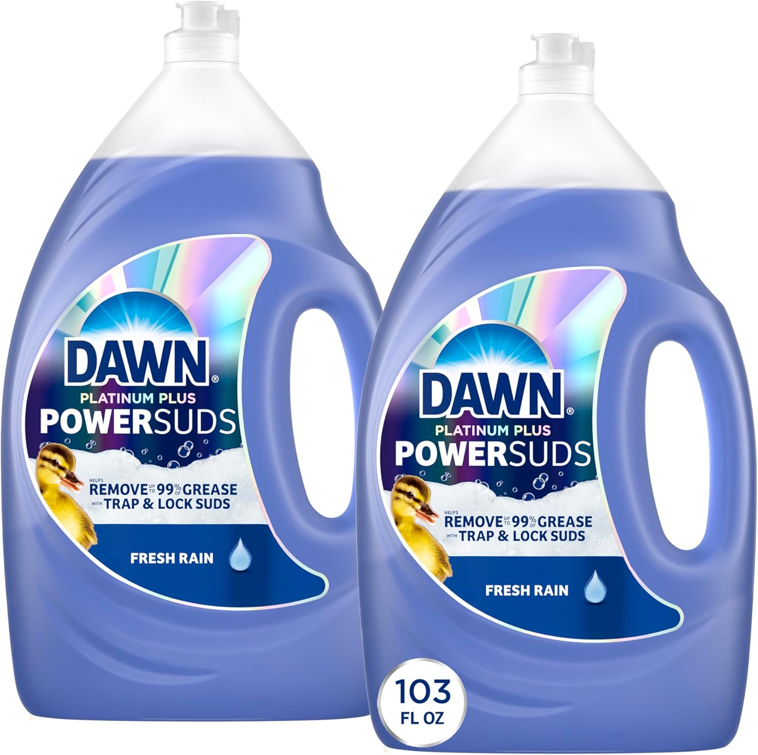 Dawn Platinum Plus PowerSuds Dish Soap Liquid, Dishwashing Liquid, Dish Detergent, Fresh Rain Scent, 51.5 fl oz (Pack of 2) - Image 1