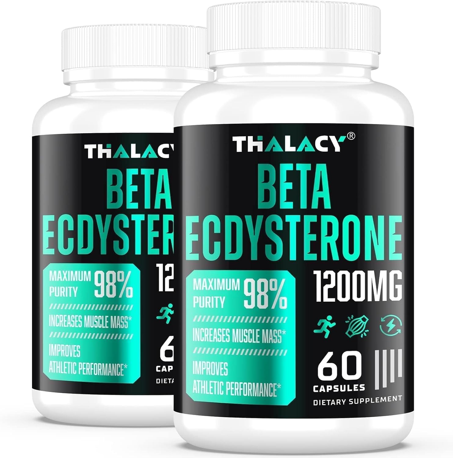 Thalacy Beta Ecdysterone 1200mg bottle front view for muscle building.