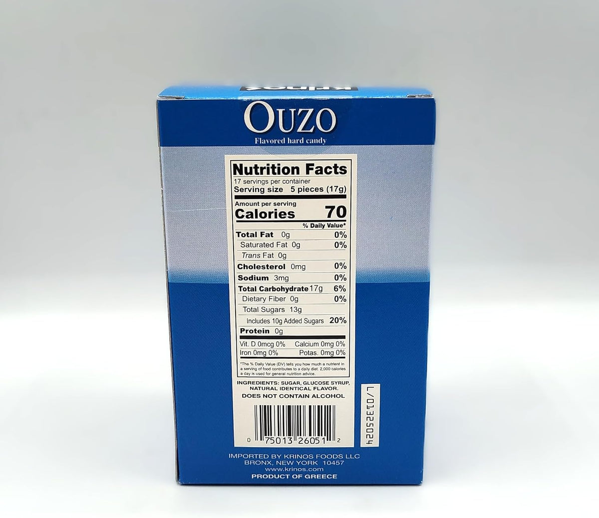 Krinos Greek style alcohol free anise drops packaging