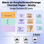 Ponek thermal printer paper rolls in purple green and orange