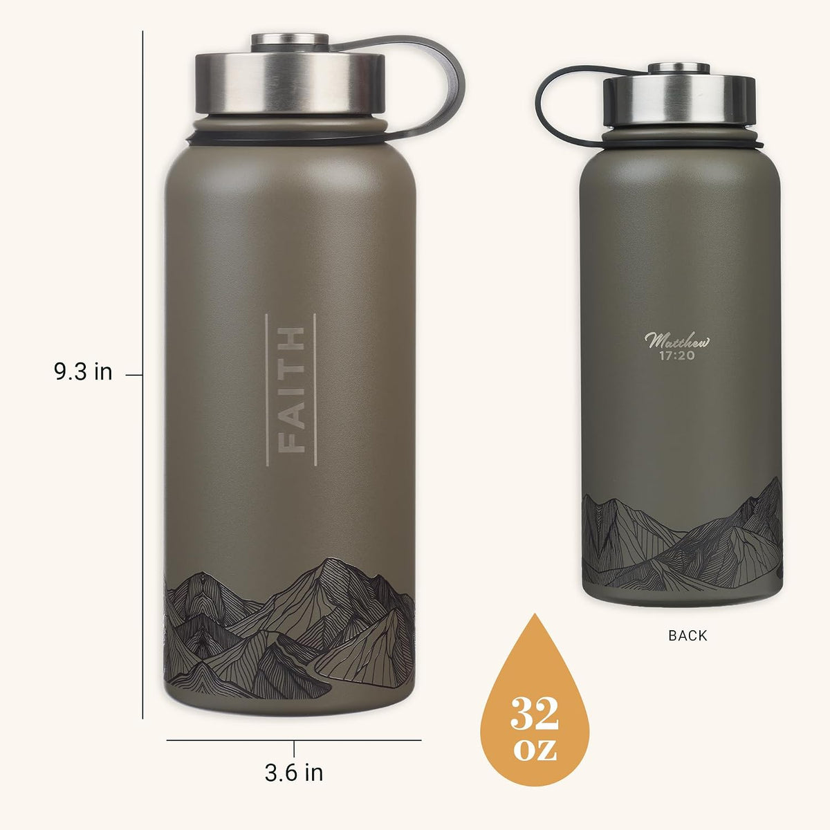 Christian Art Gifts scripture water bottle Matthew 17 verse detail