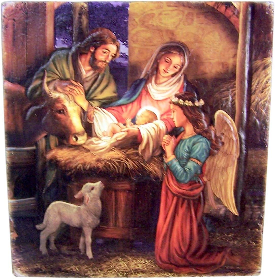 Back view showing the wall mounting bracket of the nativity plaque