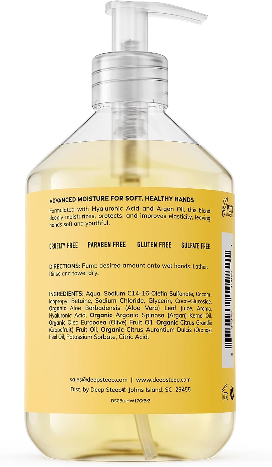 Deep Steep Grapefruit Bergamot hand soap label details