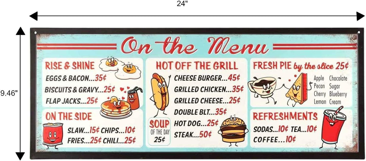 Full size 24 inch width view of the nostalgic restaurant menu sign