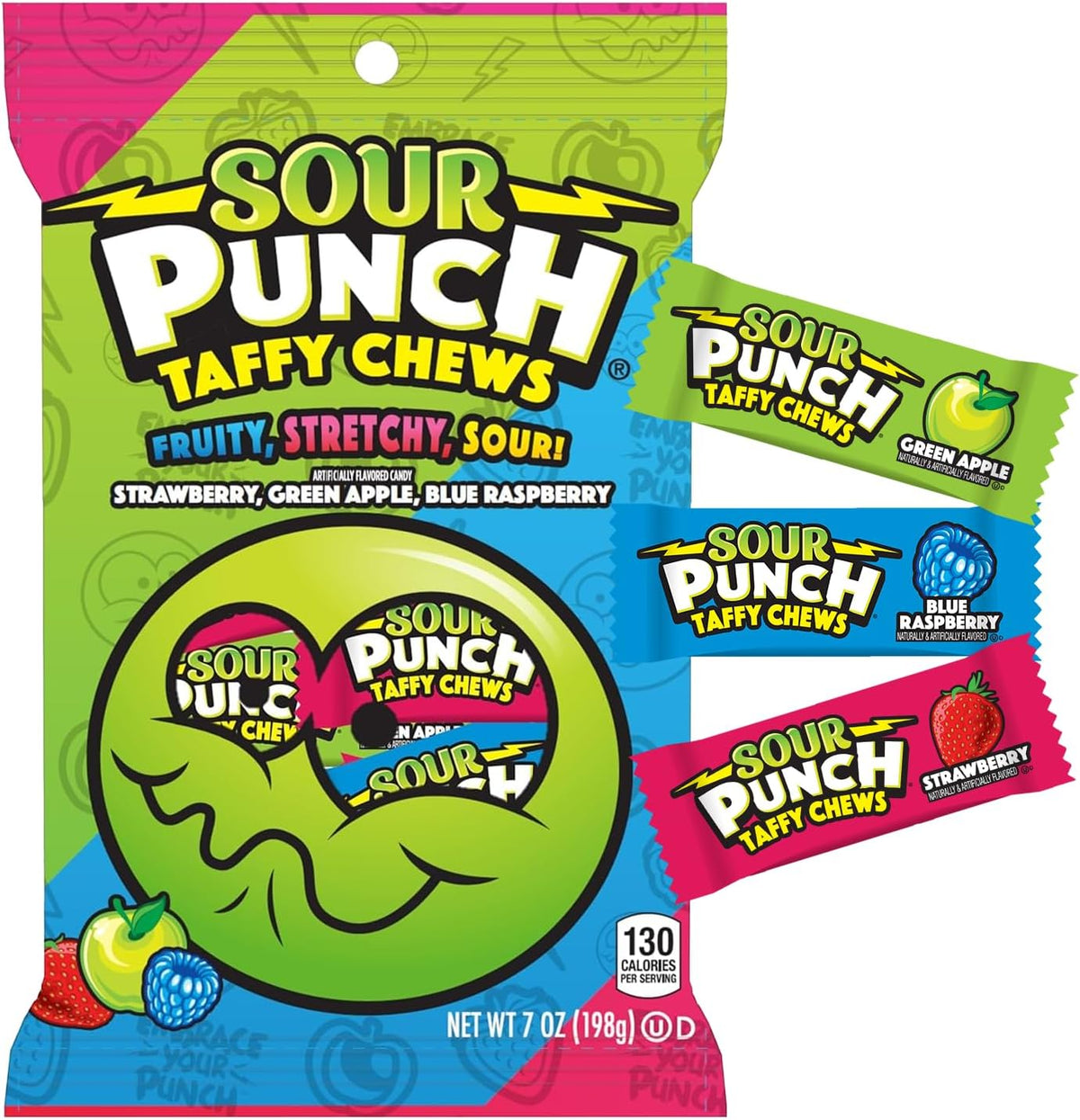 Sour Punch Taffy Candy Chews 7 Ounce bag front view imported snacks