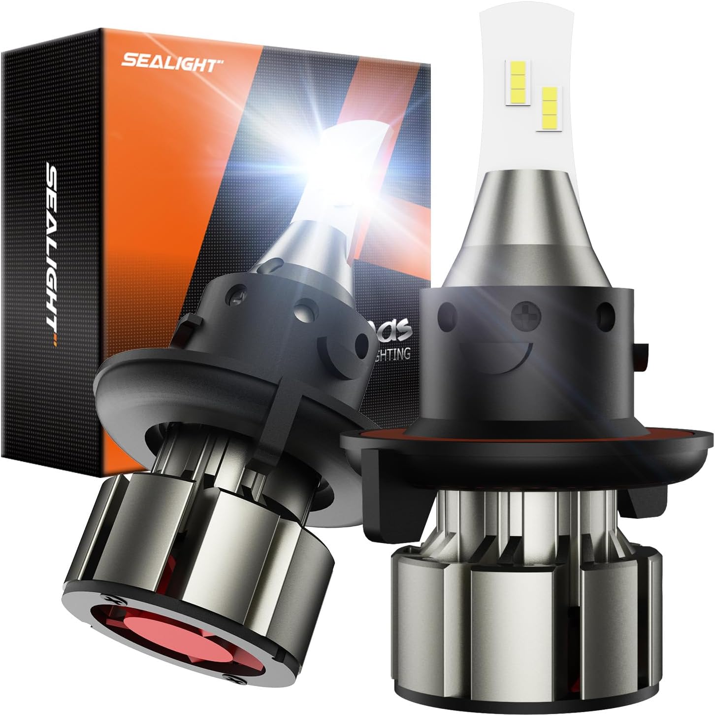 SEALIGHT H13 9008 LED driving light bulbs front view showing dual-sided premium LED chips and compact housing
