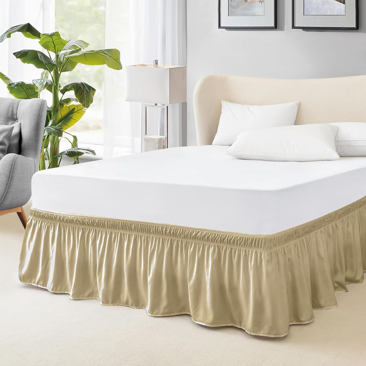 FreshCulture Queen Bed Skirt, Elastic Wrap Around Bed Skirt Queen Size, Bed Skirts for Adjustable Bed, Easy Fit with 18 Inch Drop Length, Hotel Quality Dust Ruffle for Queen Bed (White) - Image 13