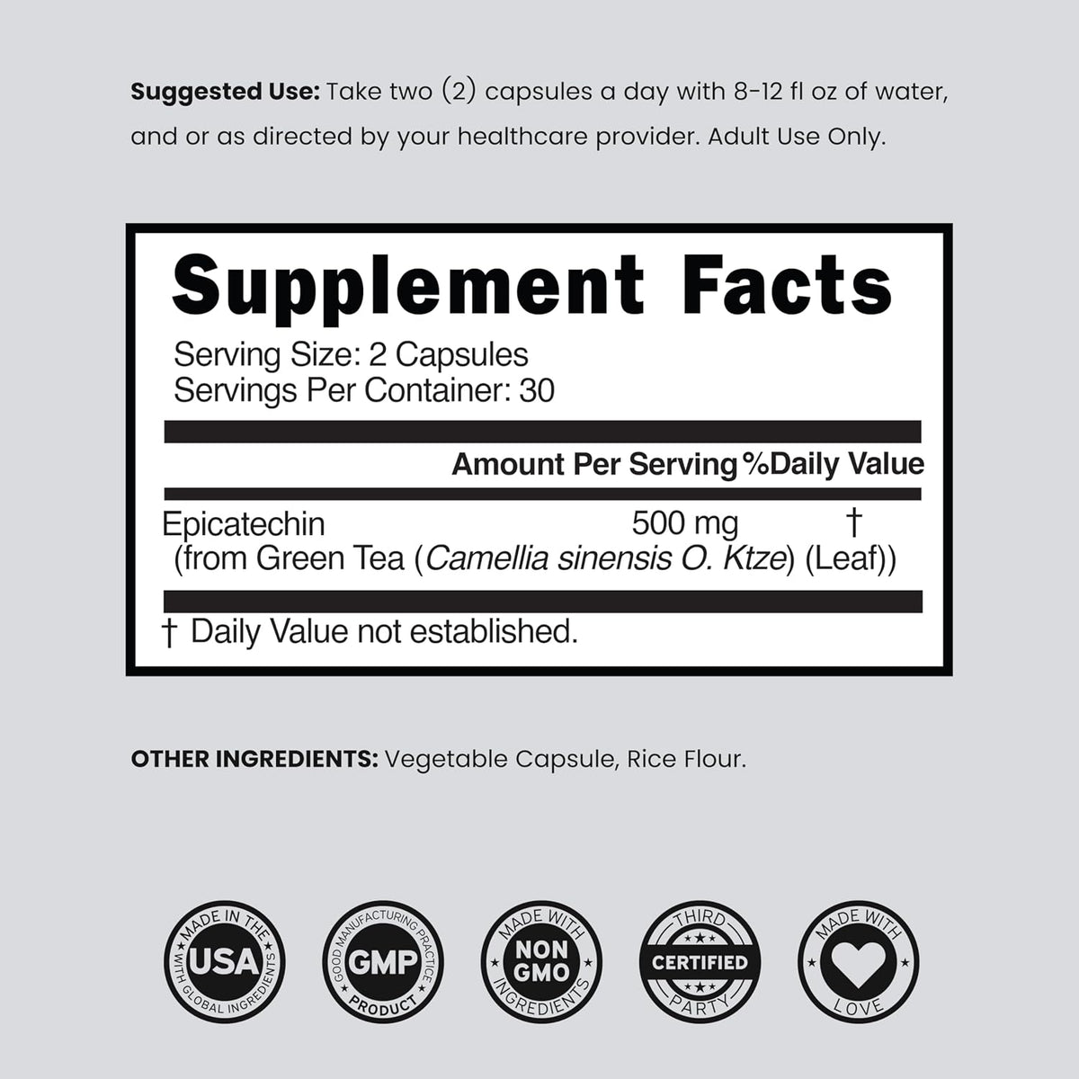 Dorado Nutrition 500mg epicatechin dosage information
