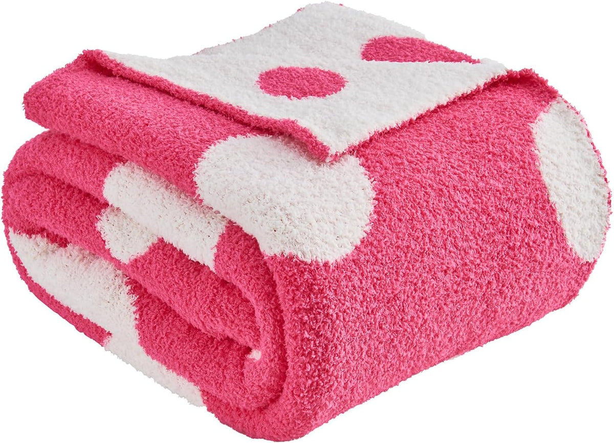 CozeCube Pink White Reversible Checkered Knit Throw Blanket 60"x80" | Super Soft Fullfy Microfiber Knitted Blankets , Warm Cozy Fuzzy Plush Throw, For Couch Bed Sofa - Image 12