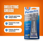 Permatex 3 fluid ounce grease tube next to scale
