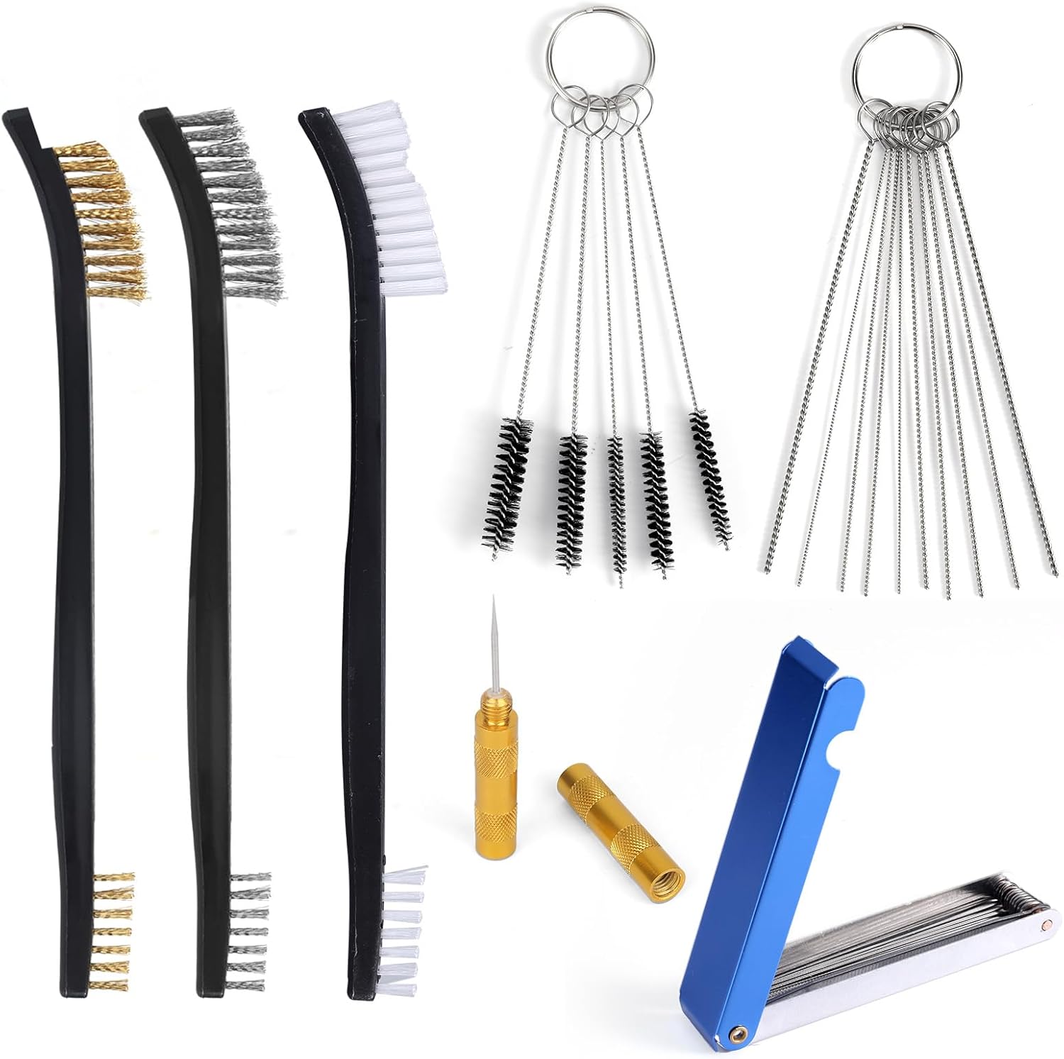 Lasuroa carburetor cleaning kit front view showing full thirty two piece tool set for small engine maintenance.