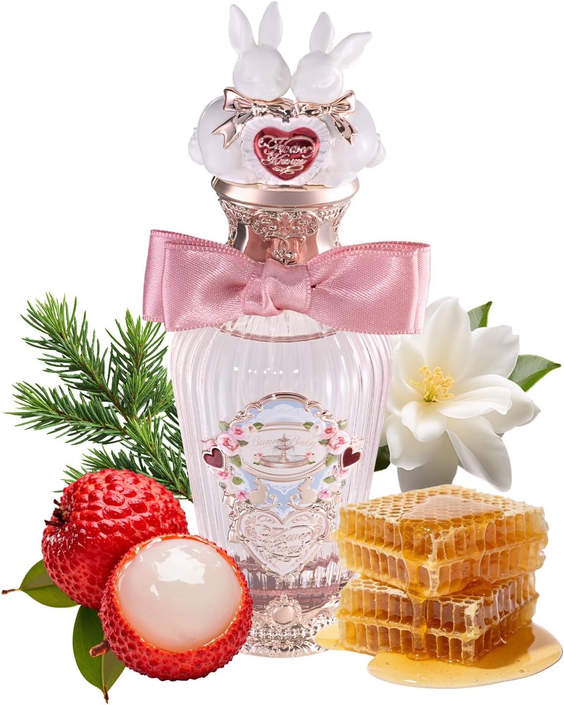 Flower Knows Bunny Garden Perfume Dewy Rose front view showing the vintage artisanal glass bottle.