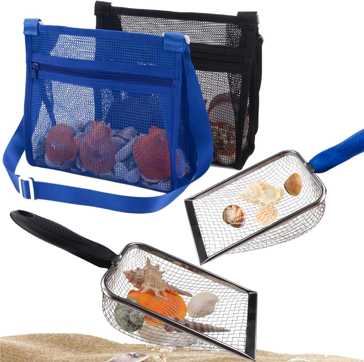 Muyizi beach mesh shovel and shell bag set front view