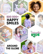 Naturally KIDS triceratops backpack lifestyle shot with child