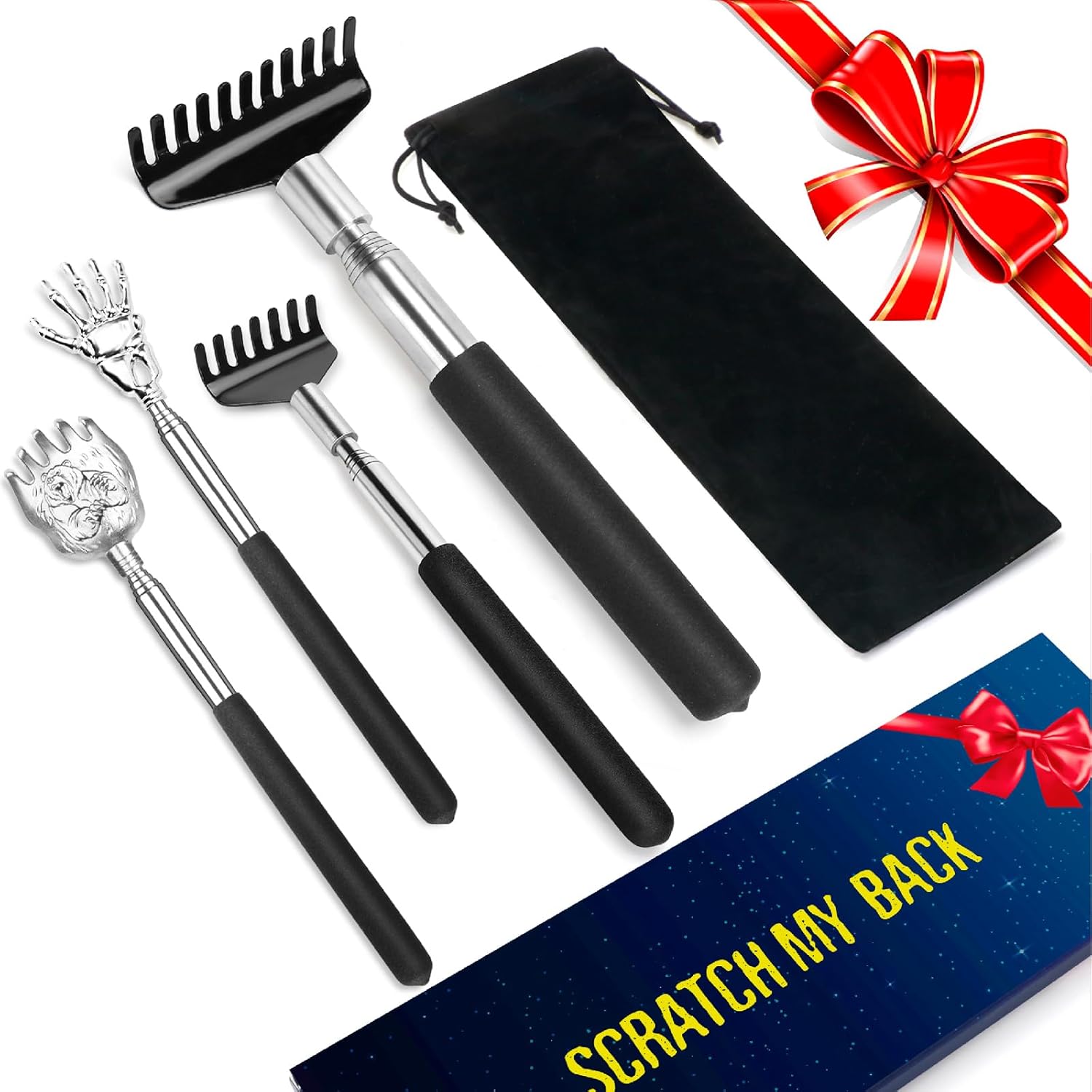 Flanker-L 4-pack stainless steel back scratcher set front view