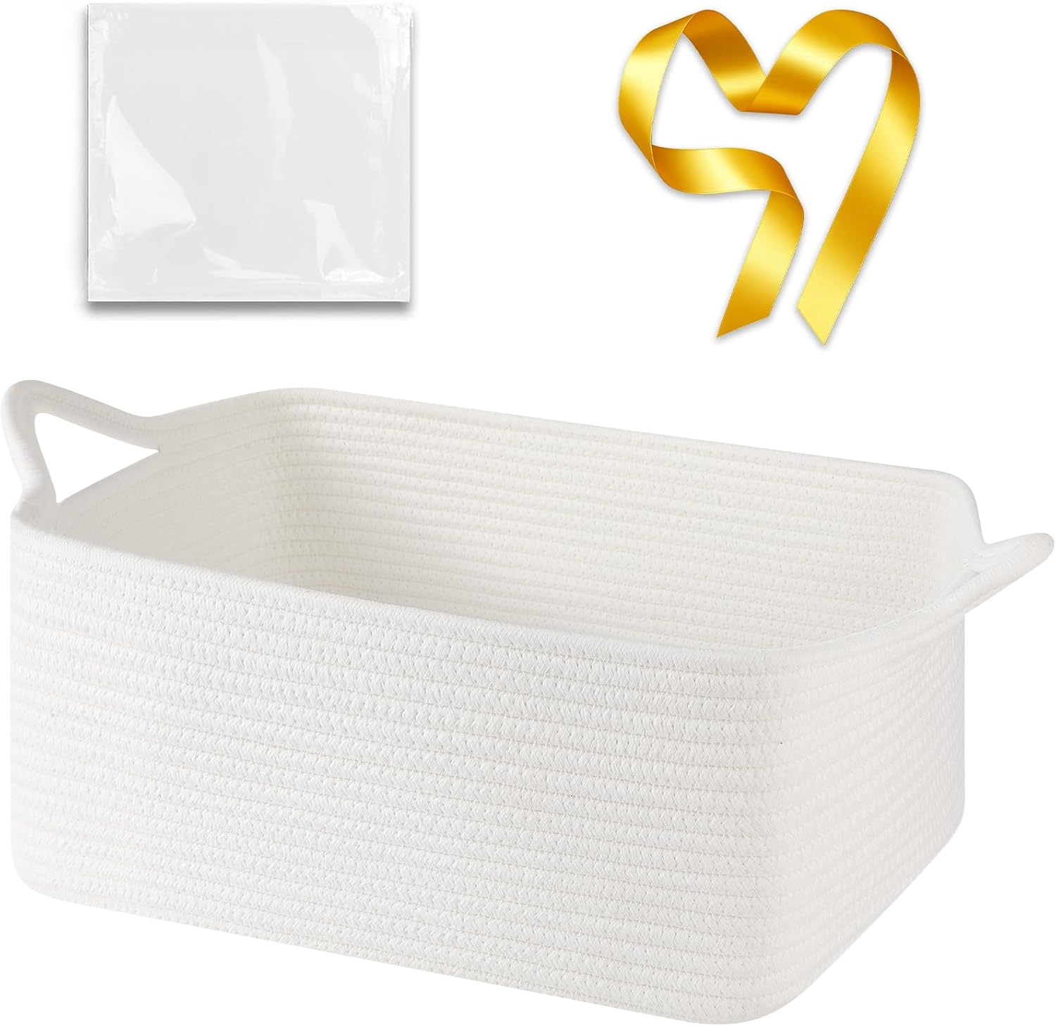 OIASKET large empty gift basket front view white cotton rope storage organizer