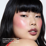 Glow Recipe Cherry Flush serum blush bottle resting on a clean surface demonstrating its glowy glass skin finish appearance
