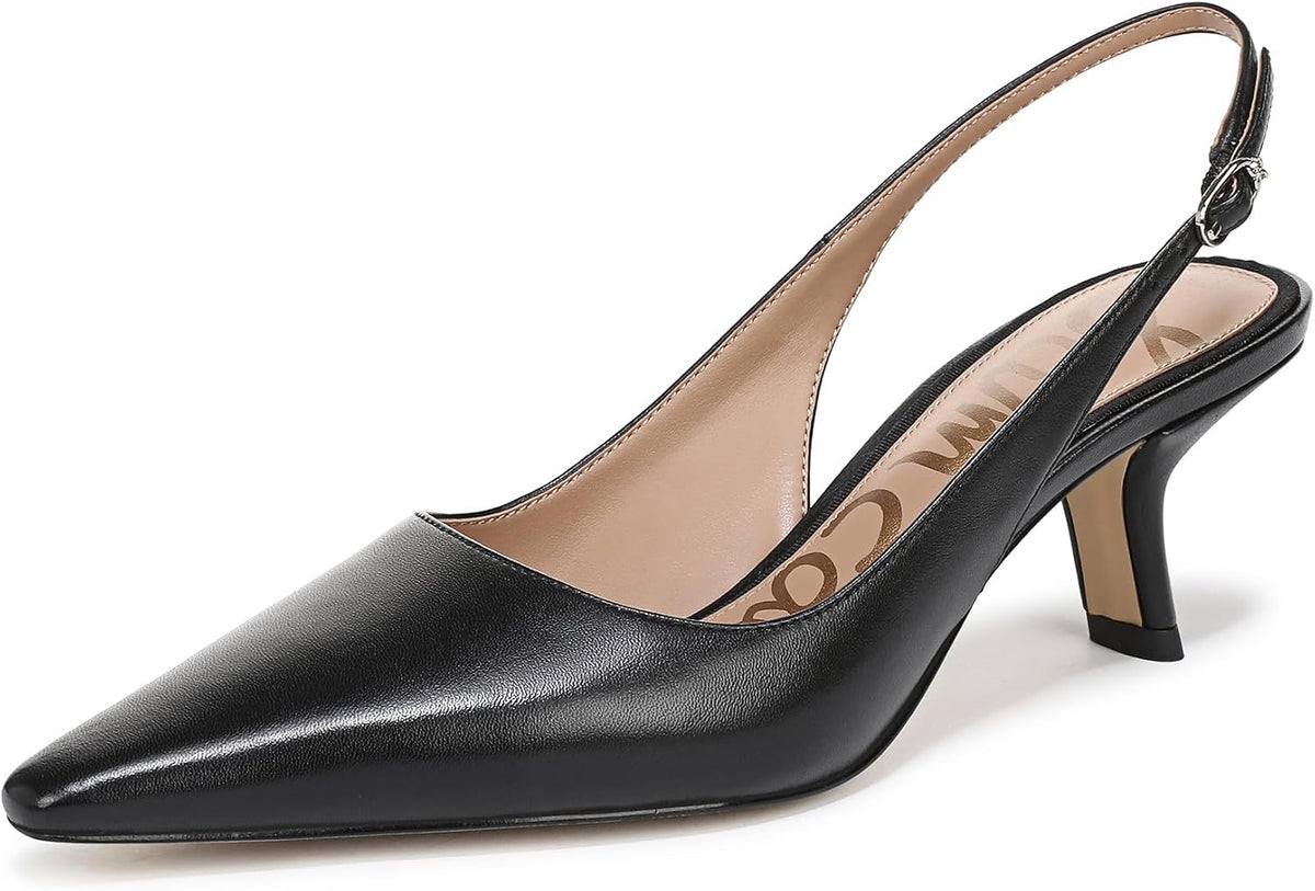 Sam Edelman Bianka slingback pump front view showing pointed toe and kitten heel