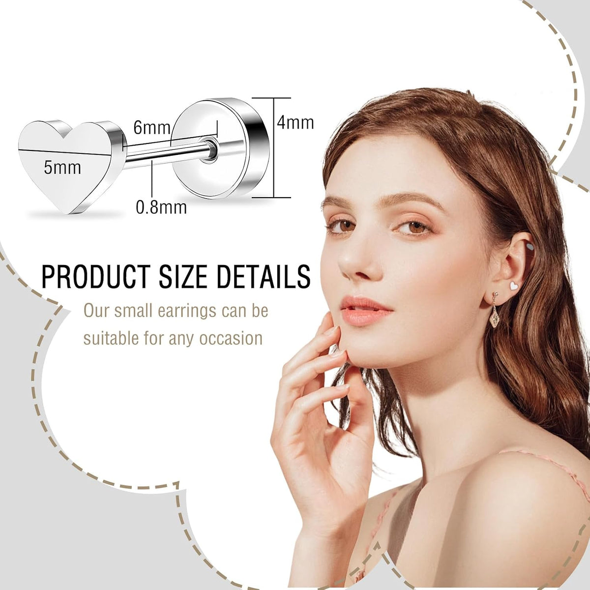 ZDE hypoallergenic cartilage stud earrings on model