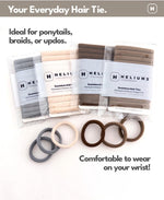 Side angle view of light brown hair ties elasticity