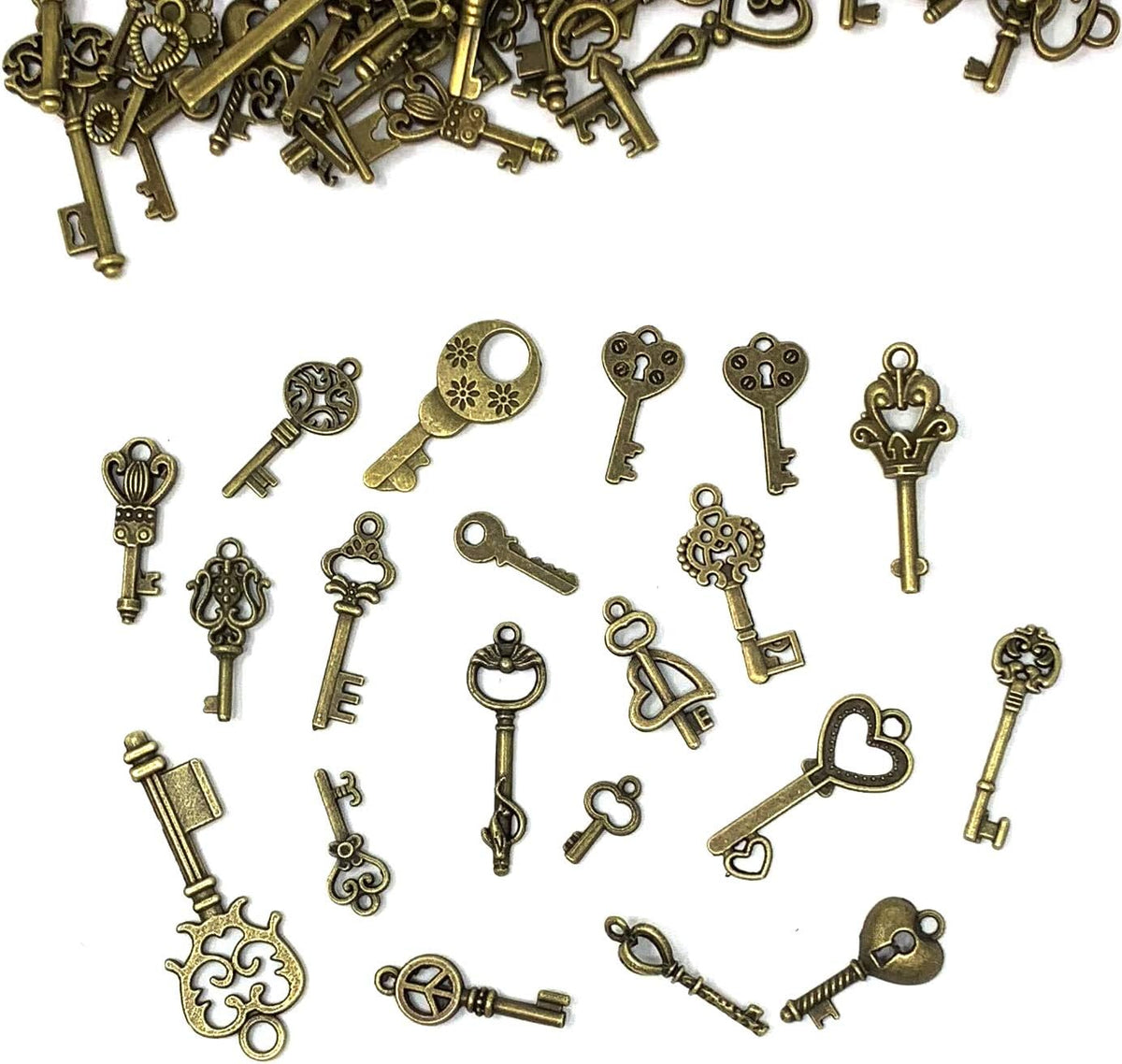 Variety of different sized metal key pendants for DIY projects