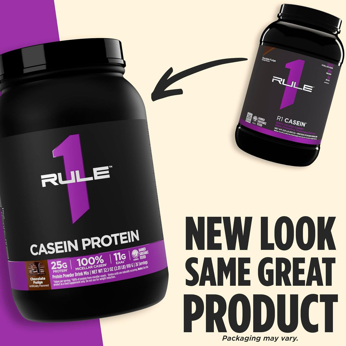 Rule 1 proteins slow release casein supplement side profile packaging