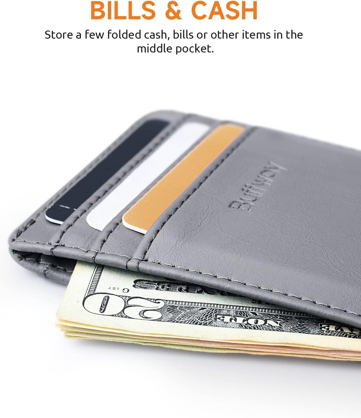 Buffway Mens Slim Wallet, Minimalist Thin Front Pocket Leather Credit Card Holder with RFID Blocking for Work Travel - Image 5
