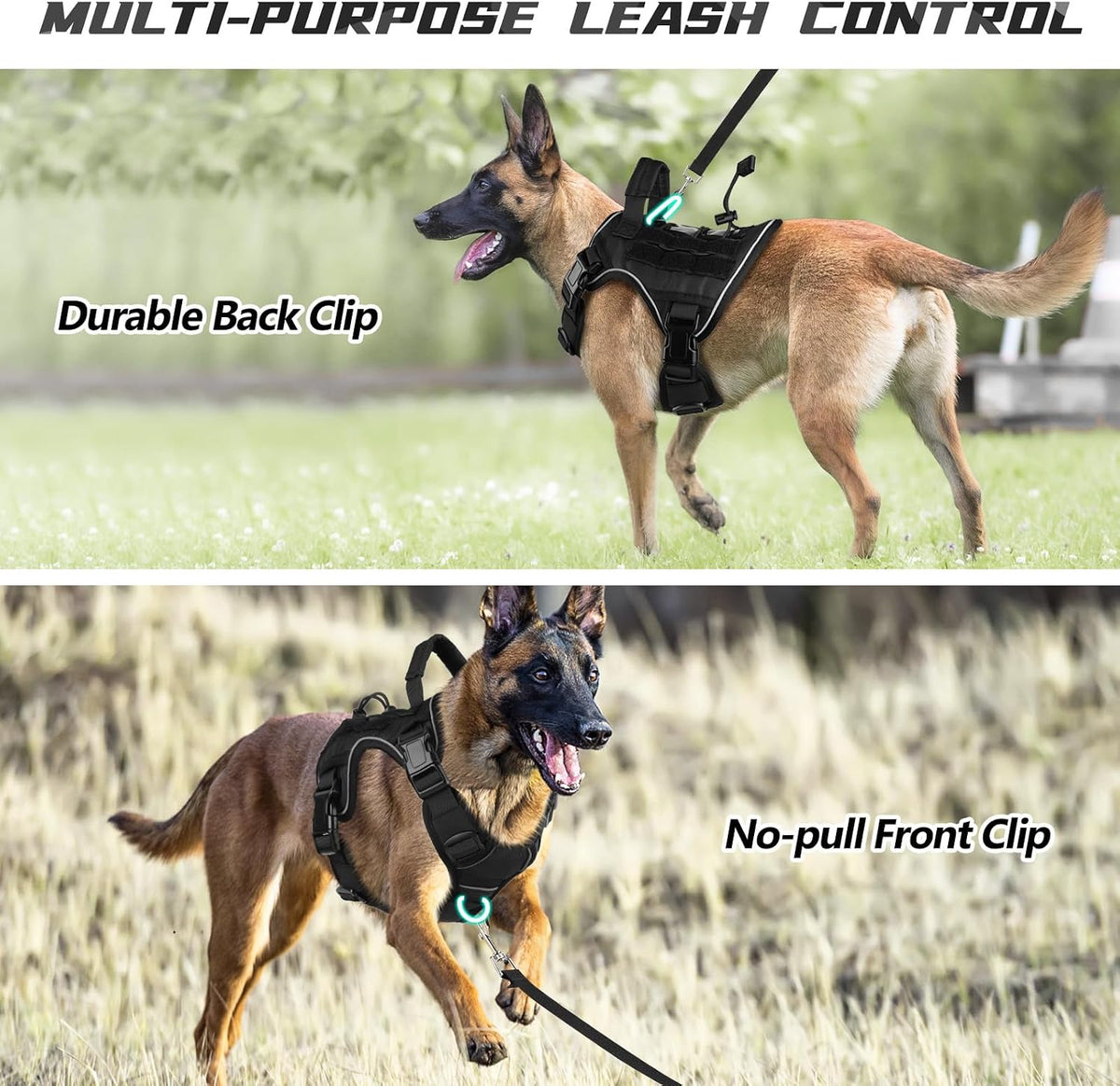 WINGOIN Black Tactical Dog Harness detail of metal D-ring attachment