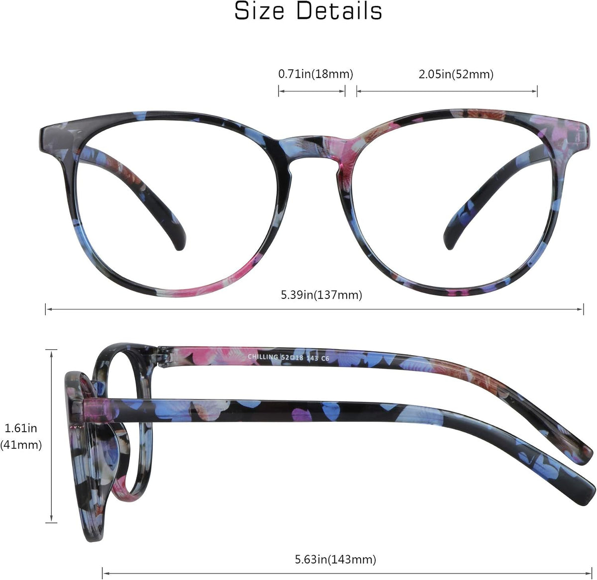 VisionGlobal anti eyestrain glasses side arm profile