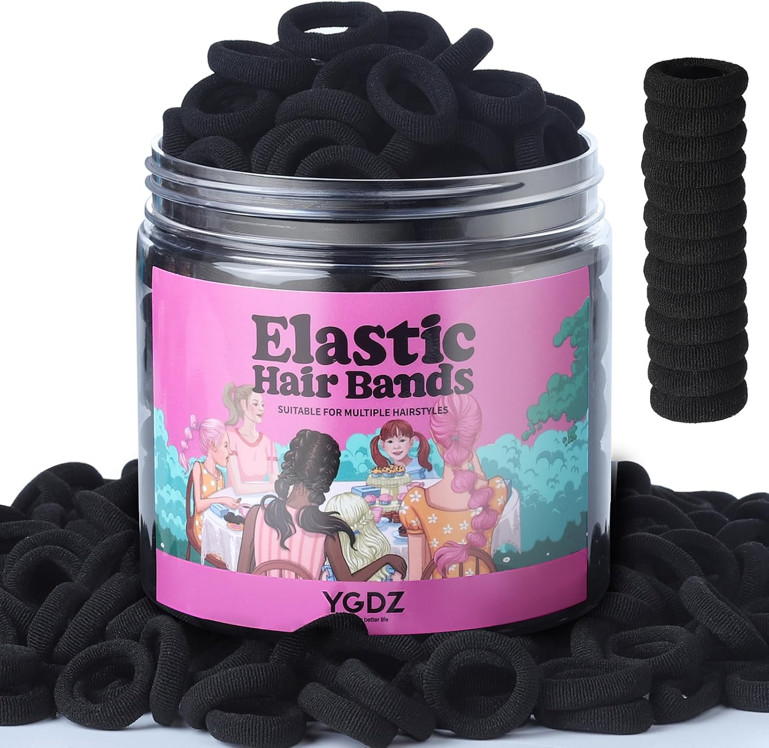 Ygdz 300 pieces black cotton hair ties jar front view