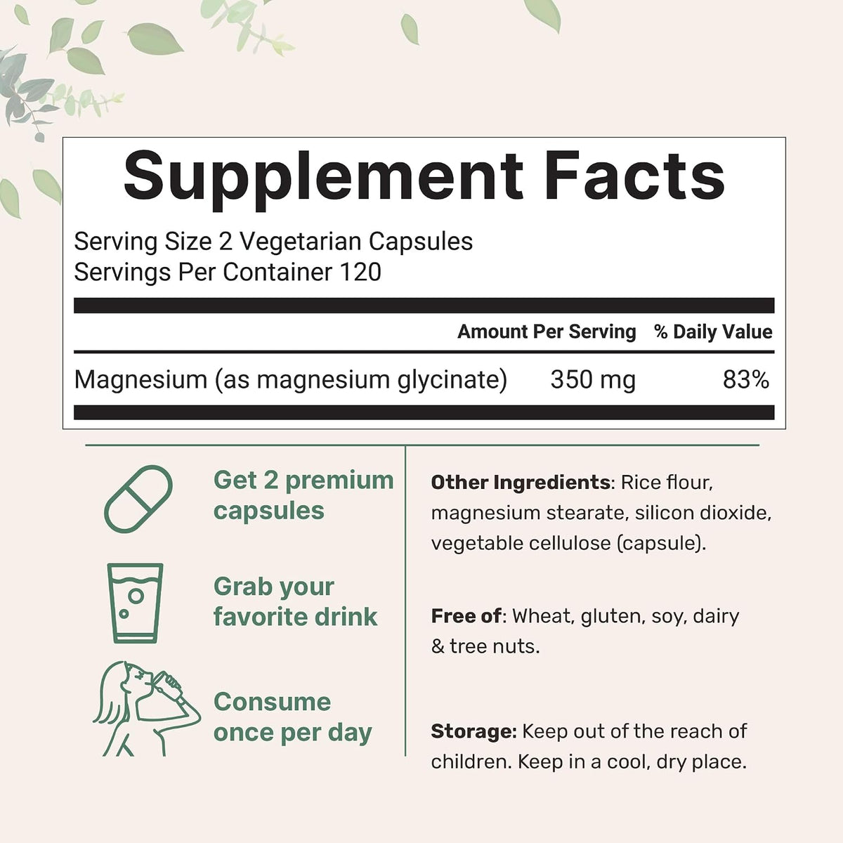 Micro Ingredients magnesium glycinate label supplement facts view