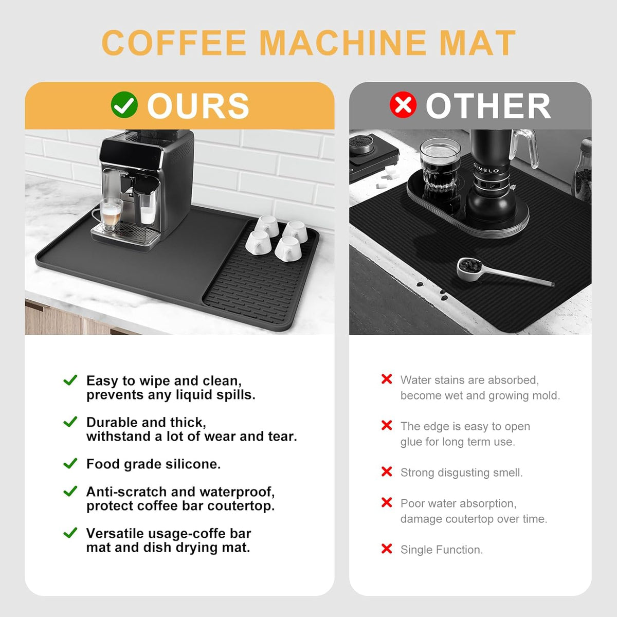 Garolue anti-slip silicone coffee mat showing flexible material texture