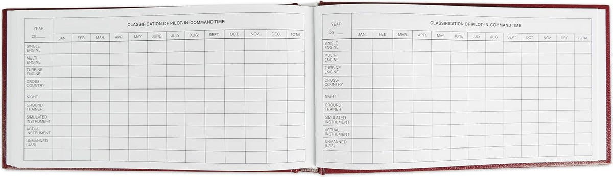 Aviation Supplies and Academics logbook interior flight hour columns