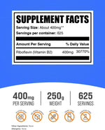 BulkSupplements Vitamin B2 powder label details and dosage information